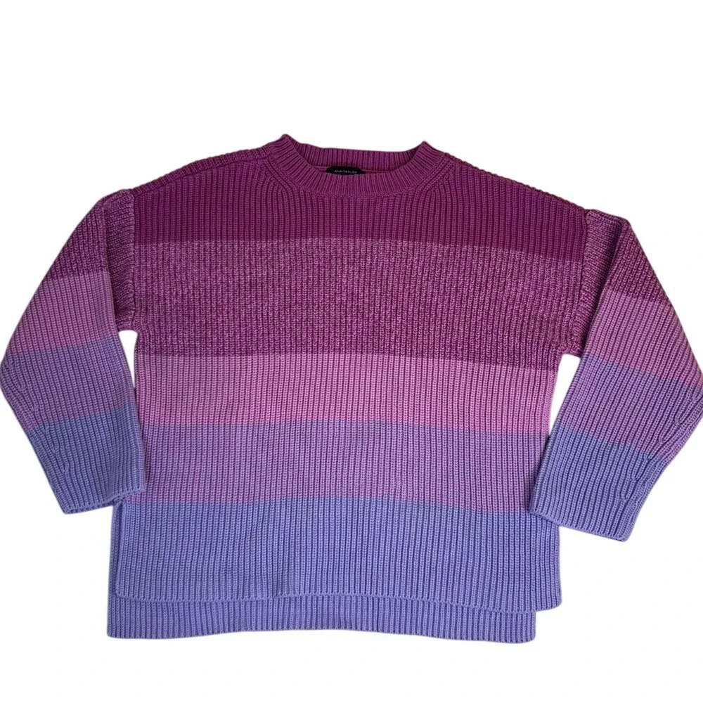 Ann‎ Taylor Pink and Purple Color Block Knit Sweater Women's Size Medium